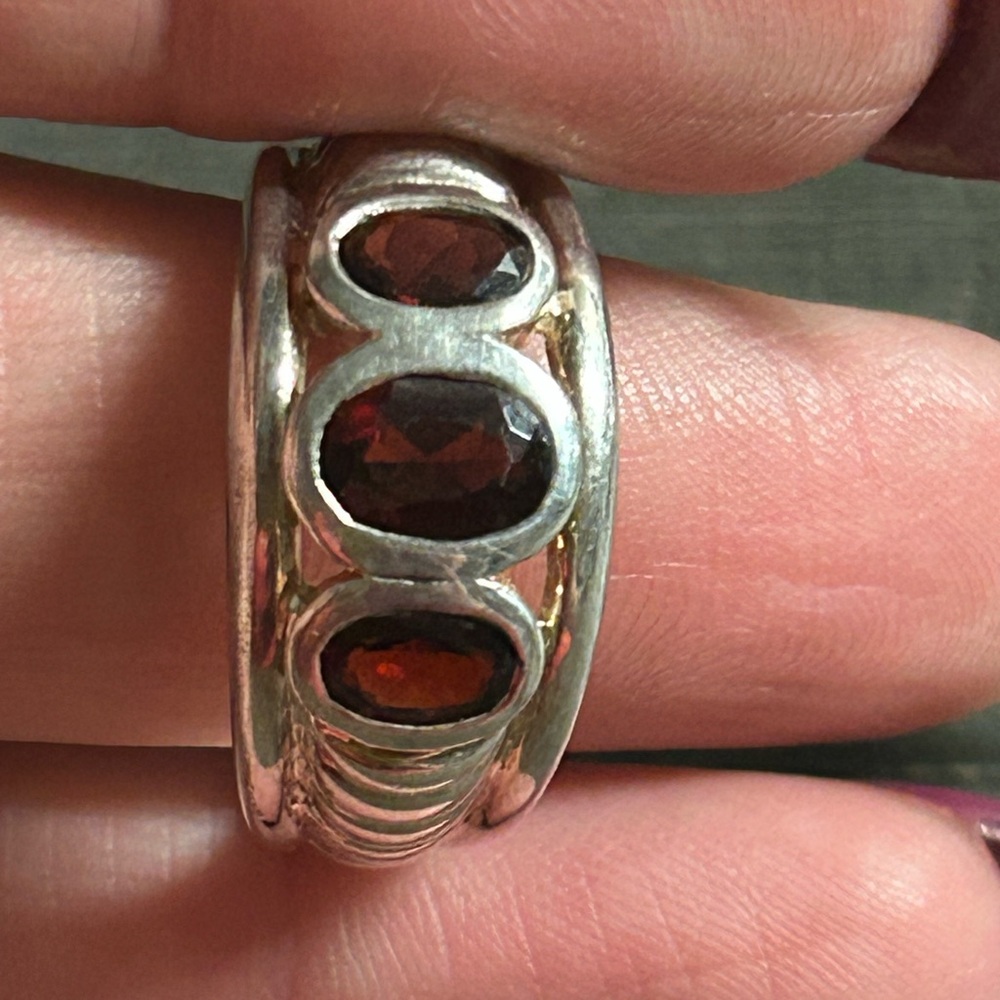 Sterling Silver Three-Stone Ring, Featuring Oval-… - image 3